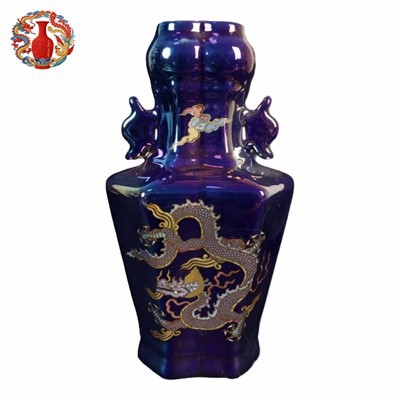 Zaigojoša zila glazūra pūķa vāze/Qing dinastija